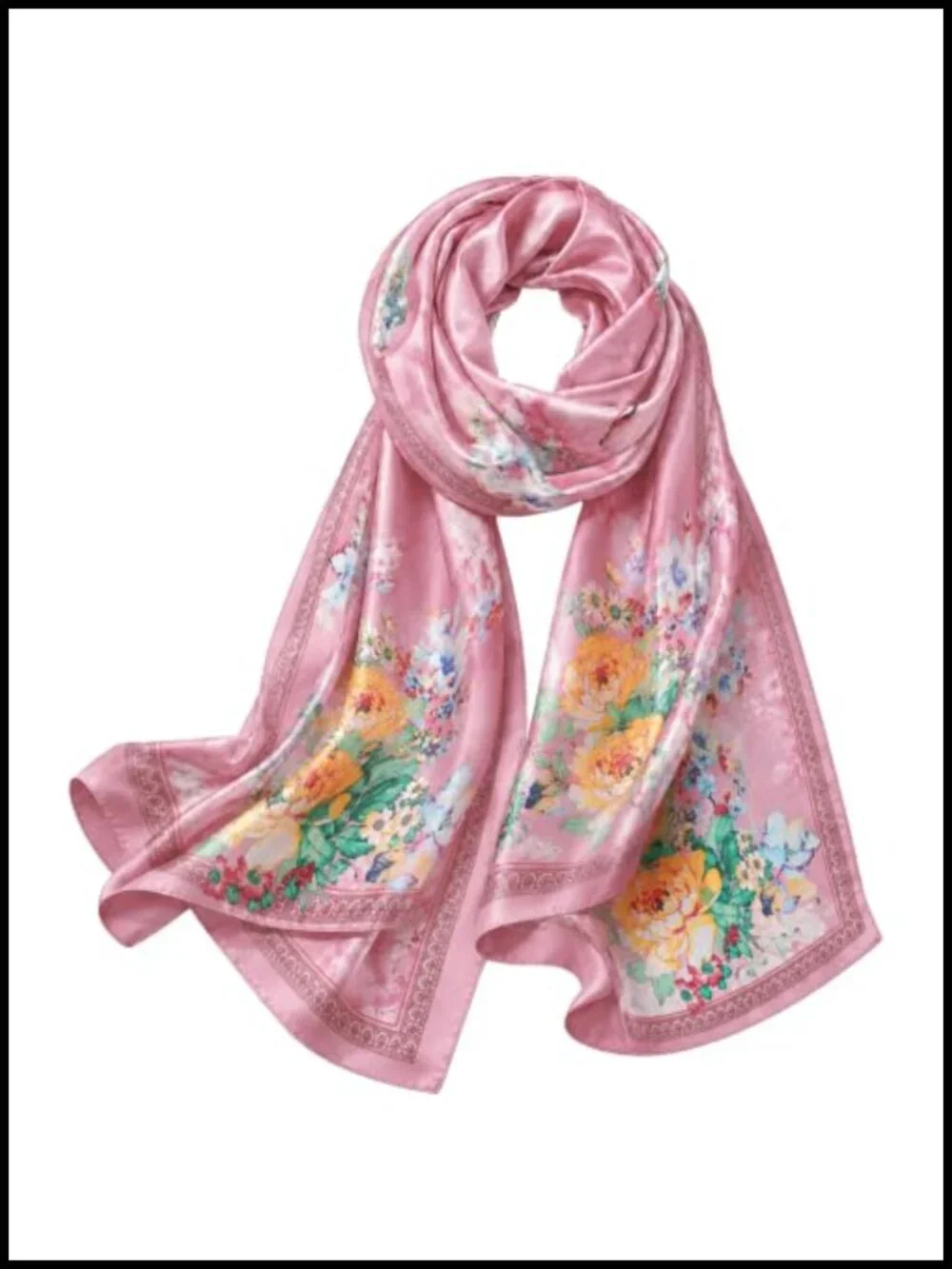Silk-Feel Satin Travel Scarf, Large Fashion Shawl Wrap, Lightweight Polyester